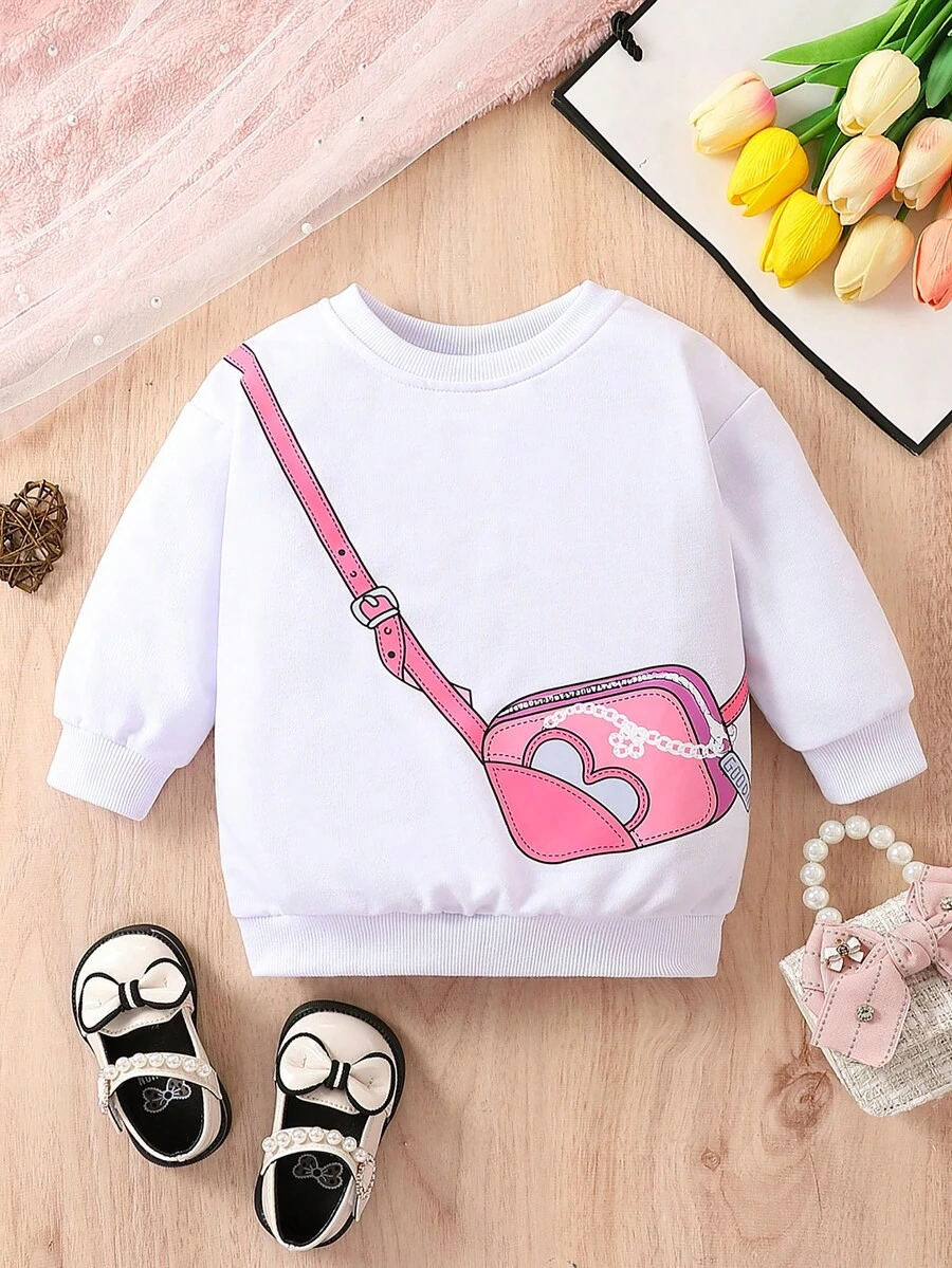 Baby Girl Bag Print Sweatshirt - White - View 1