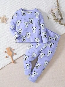 Baby Girl Koala Print Snug Fit PJ Set - Purple - View 1