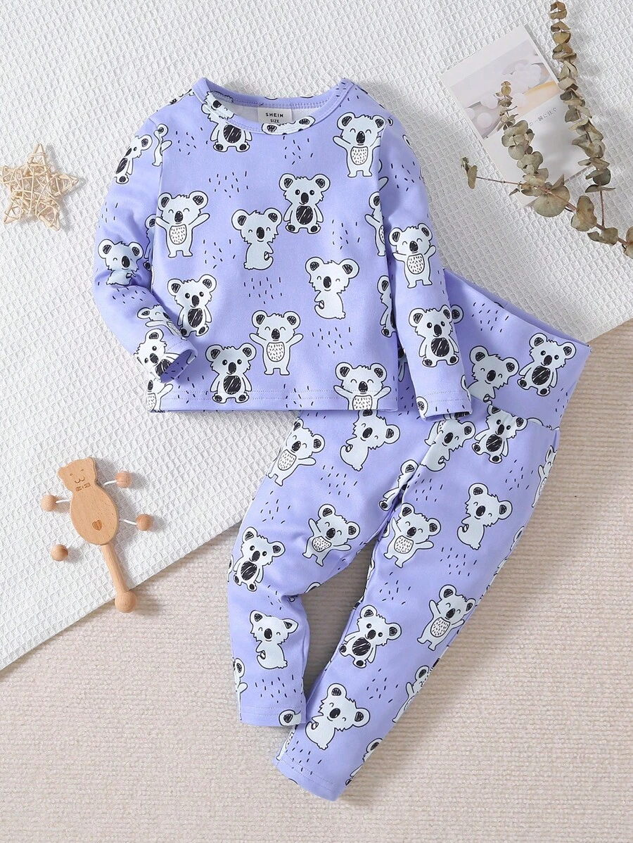 Baby Girl Koala Print Snug Fit PJ Set - Purple - View 1
