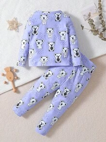 Baby Girl Koala Print Snug Fit PJ Set - Purple - View 2