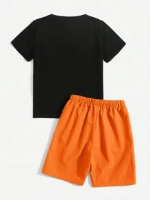 SHEIN Tween Boy Gamepad Graphic Tee & Drawstring Waist Shorts