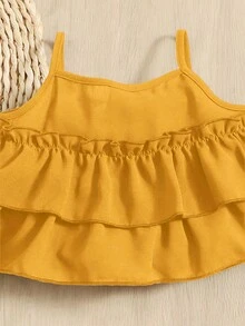 SHEIN 嬰兒荷葉邊吊帶背心和短褲 - 黃色 - 查看 5