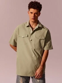 Manfinity Hypemode 男士翻蓋口袋落肩袖POLO衫 - 綠色 - 查看 6