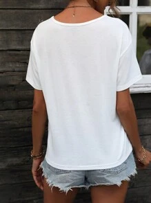 SHEIN LUNE 印花落肩T恤 - 白色 - 查看 2