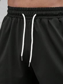 Manfinity Homme 男士標語圖案腰部抽繩短褲 - 黑色 - 查看 6