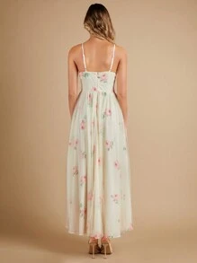 SHEIN Belle 印花網紗覆蓋吊帶裙伴娘禮服 - 彩色 - 查看 2