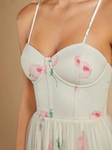 SHEIN Belle 印花網紗覆蓋吊帶裙伴娘禮服 - 彩色 - 查看 6