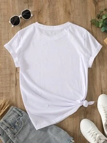 INAWLY Camiseta con estampado de flores y mariposas para mujeres - Blanco - Ver 2