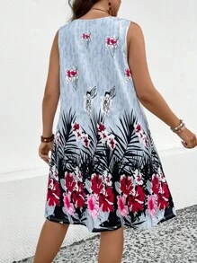 SHEIN LUNE Plus Tropical Print Tank Dress - Multicolor - View 2