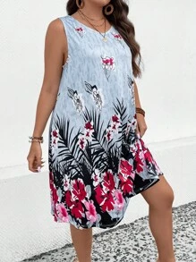 SHEIN LUNE Plus Tropical Print Tank Dress - Multicolor - View 4