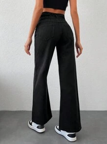 RueChic Solid Paperbag Waist Jeans - Black - View 2