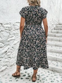 SHEIN LUNE 大碼印花蝴蝶袖洋裝不附腰帶 - 藏蓝色 - 查看 2