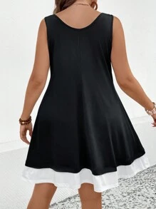 SHEIN LUNE Plus Heart Print 2 In 1 Tank Dress - Black and White - View 2