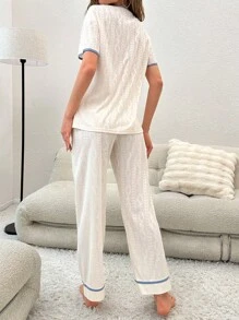 Contrast Binding Lounge Set - Apricot - View 2
