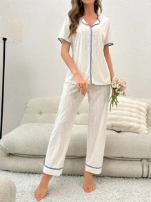 Contrast Binding Lounge Set - Apricot - View 5