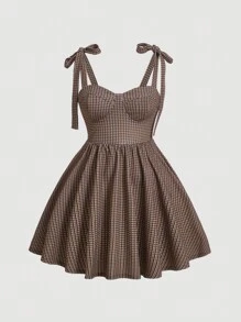 SHEIN MOD Plus Plaid Print Tie Shoulder Bustier Cami Dress - Multicolor - View 1