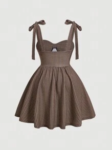 SHEIN MOD Plus Plaid Print Tie Shoulder Bustier Cami Dress - Multicolor - View 2