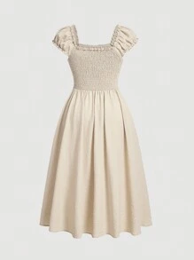 SHEIN MOD Plus Floral Print Lace Up Front Ruched Bust Dress - Apricot - View 2