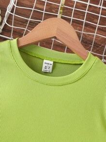 SHEIN 女孩落肩袖運動衫和網紗覆蓋吊帶洋裝 - 綠色 - 查看 3