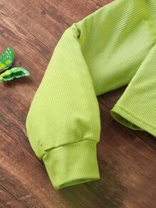 SHEIN 女孩落肩袖運動衫和網紗覆蓋吊帶洋裝 - 綠色 - 查看 4