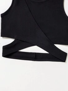 SHEIN Cô gái Tween Cắt ra Áo ba lỗ & Túi có nắp Quần Cargo - xanh quân đội - Xem 3