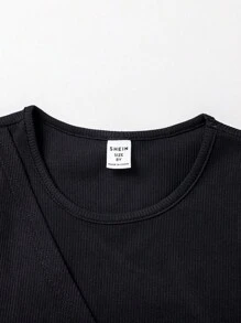 SHEIN Cô gái Tween Cắt ra Áo ba lỗ & Túi có nắp Quần Cargo - xanh quân đội - Xem 5