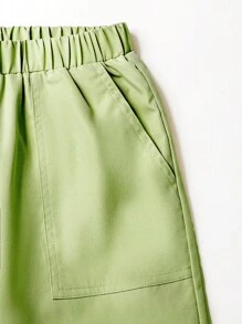 SHEIN Cô gái Tween Cắt ra Áo ba lỗ & Túi có nắp Quần Cargo - xanh quân đội - Xem 6