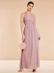SHEIN Belle Vestido de dama de honor de cuello cruzado bajo con abertura