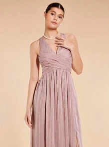 SHEIN Belle Vestido de dama de honor de cuello cruzado bajo con abertura