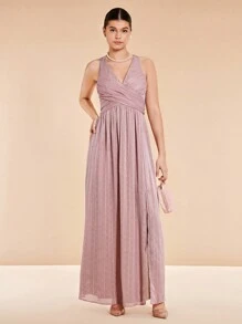 SHEIN Belle Vestido de dama de honor de cuello cruzado bajo con abertura