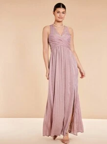SHEIN Belle Vestido de dama de honor de cuello cruzado bajo con abertura