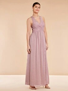 SHEIN Belle Vestido de dama de honor de cuello cruzado bajo con abertura