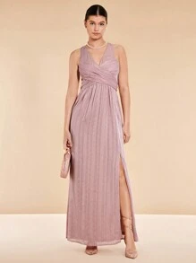 SHEIN Belle Vestido de dama de honor de cuello cruzado bajo con abertura
