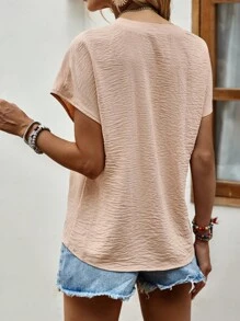 SHEIN LUNE Áo sơ mi nữ Nút phía trước màu trơn Giải trí - Màu Khaki - Xem 2