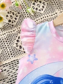 SHEIN Young Girl Unicorn Print Ruffle Trim Dress - Multicolor - View 6