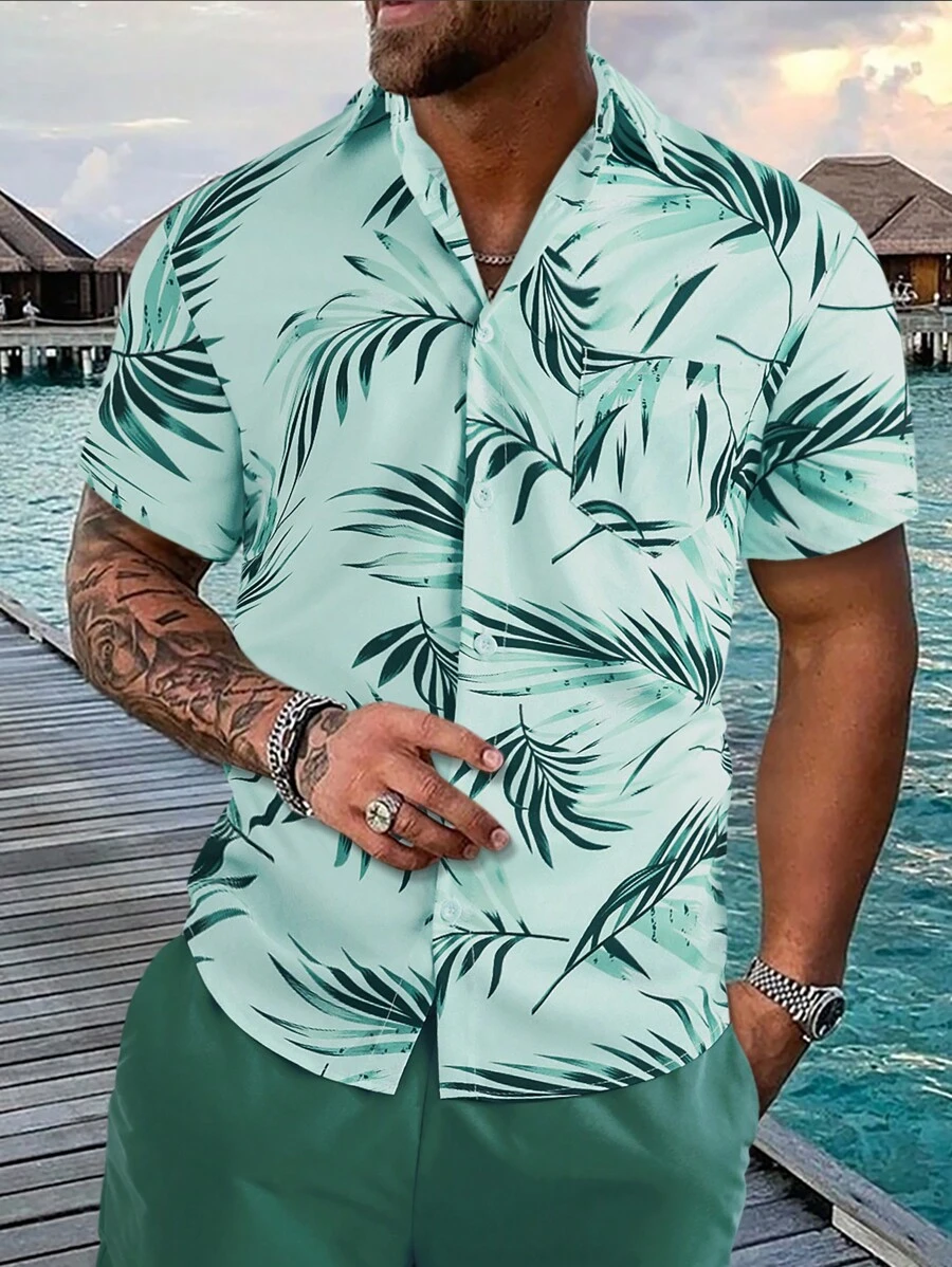 Manfinity RSRT Men Tropical Print One Pocket Front Shirt Without Tee - Mint Green - View 1