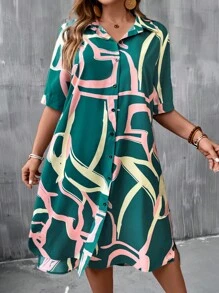 Breezaya Plus Allover Print Button Front Shirt Dress - Multicolor - View 3