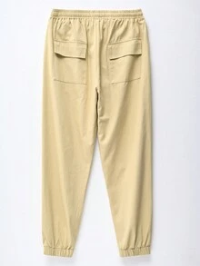 Manfinity Homme Men Cotton Letter Patched Drawstring Waist Pants - Khaki - View 2