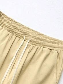 Manfinity Homme Men Cotton Letter Patched Drawstring Waist Pants - Khaki - View 3