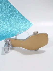 Xăng đan quyến rũ dành cho nữ, Xăng đan mule gót nhọn trang trí bằng đá trong suốt - Bạc - Xem 4
