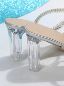 Xăng đan quyến rũ dành cho nữ, Xăng đan mule gót nhọn trang trí bằng đá trong suốt - Bạc - Xem 6