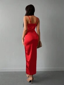 RueChic Split Thigh Ruched Bustier Cami Dress - Red - View 2