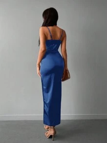 RueChic Split Thigh Ruched Bustier Cami Dress - Blue - View 2