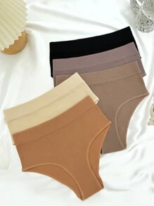 5pcs Solid Ribbed Knit Panty - Multicolor - View 4