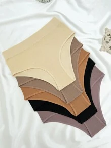 5pcs Solid Ribbed Knit Panty - Multicolor - View 5