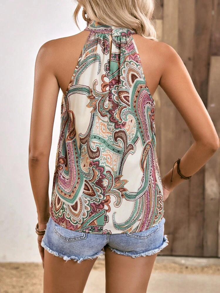 Paisley Print Halter Top, Summer Holiday Spring Going Out Top Vacation