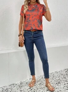 SHEIN LUNE Áo thun nữ Nhiệt đới Giải trí - trái cam - Xem 3