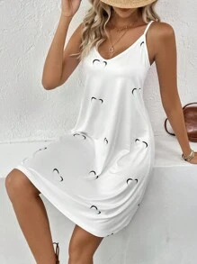 SHEIN LUNE Abito con bretelle sottile con stampa cuore