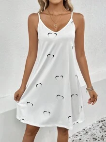 SHEIN LUNE Abito con bretelle sottile con stampa cuore