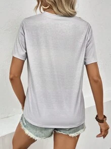 SHEIN LUNE Mùa Xuân Của phụ nữ Áo thun Với San hô Màu sắc & Âm nhạc Lễ hội Mẫu - Màu Xám nhạt - Xem 2